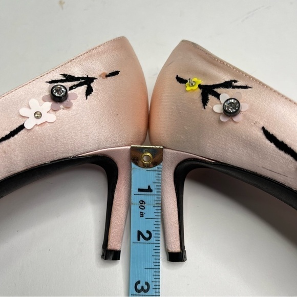 Giambattista Valli Blush Pink Luxury Satin Yellow Floral Embroidered Kitten Heel - Picture 14 of 14